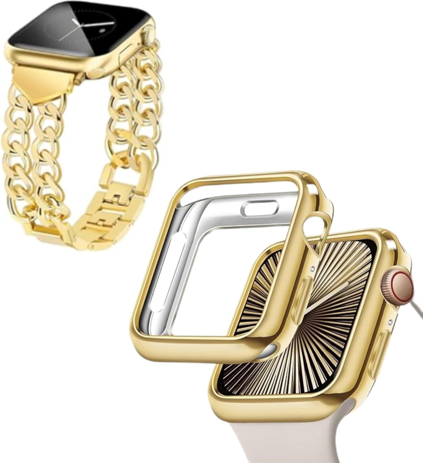 40Mm Soft Flexible TPU Case and Metal Bands Compatible for Apple Watch Series 6/5/4/SE, Gold