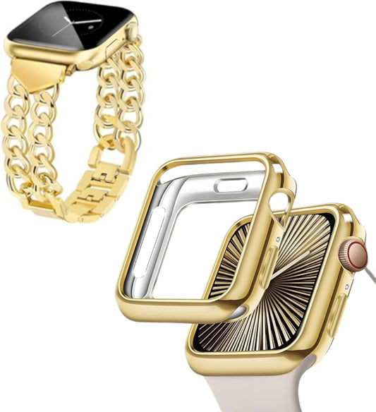 40Mm Soft Flexible TPU Case and Metal Bands Compatible for Apple Watch Series 6/5/4/SE, Gold