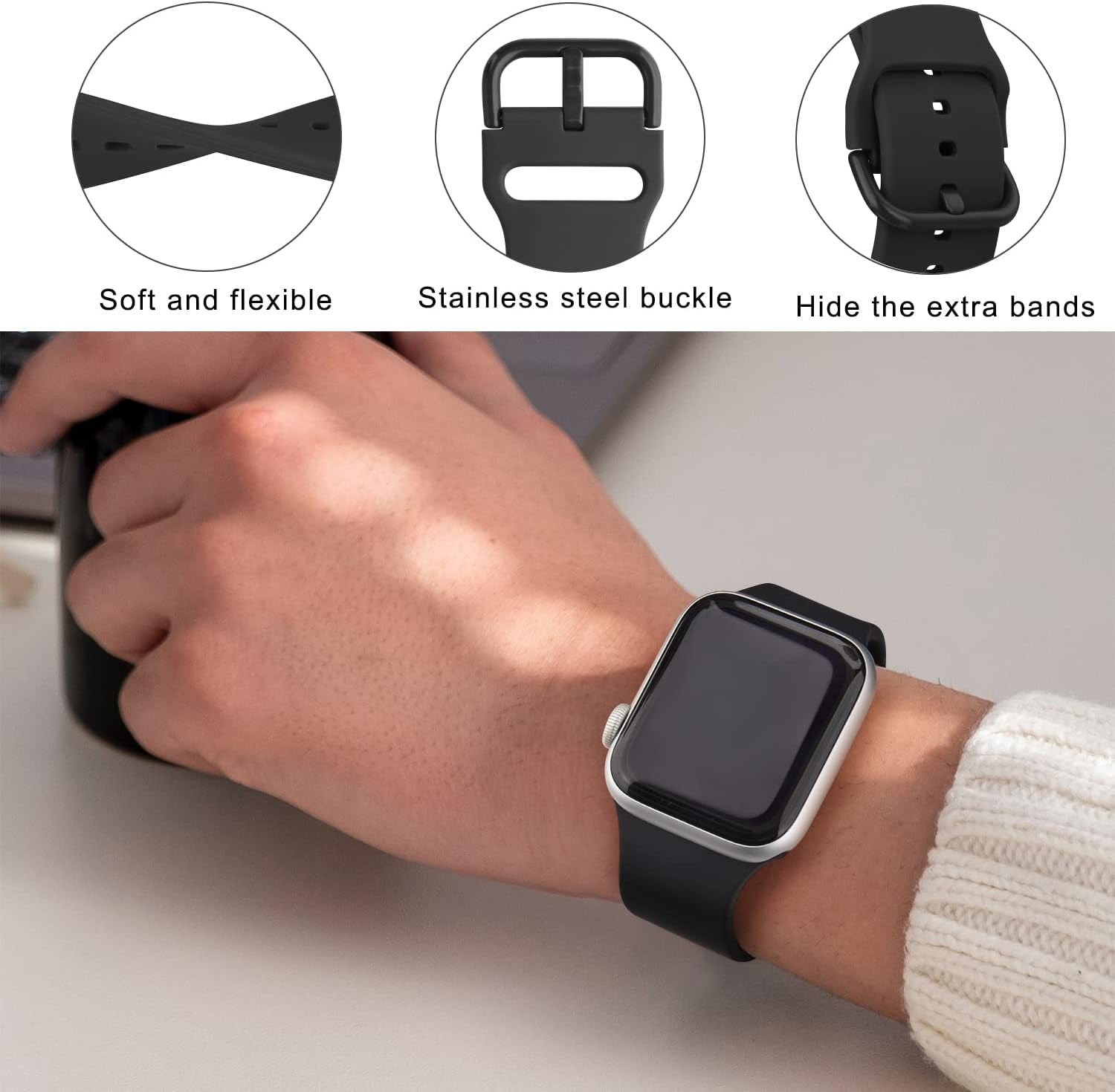 Sport Band Compatible with Apple Watch Band 38Mm 45Mm 44Mm 42Mm 41Mm 40Mm, Soft Silicone Waterproof Strap Replacement for Iwatch Apple Watch SE Series 9 8 7 6 5 4 3 2 1 for Women Men