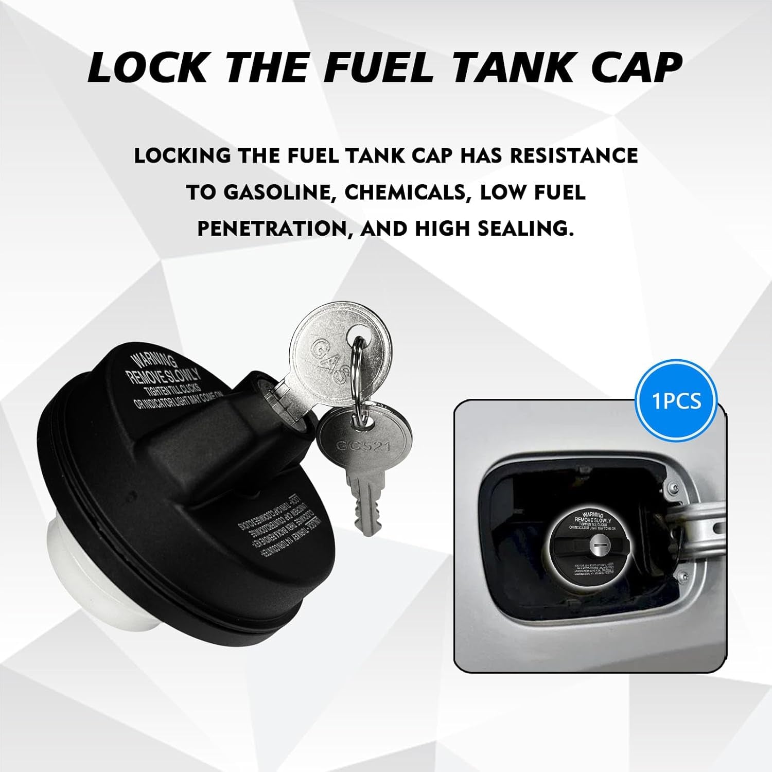 Locking Gas Cap Fuel Tank with Key, Gas Cap Lock Locking Fuel Cap Cover Compatible with Toyota 4Runner, Chevy Silverado 1500 2500 3500, Nissan GMC Honda Subaru Buick #10504 77300-47020