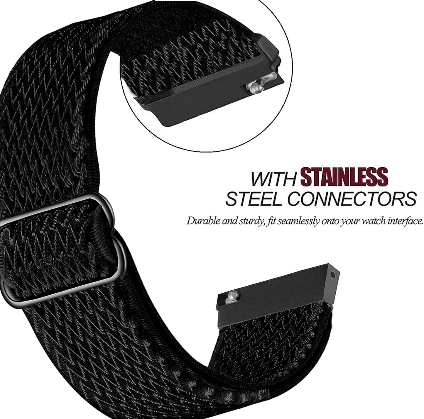 Elastic Bands for Galaxy Watch 6/5/4 Bands 44Mm 40Mm/5 Pro Band 45Mm, Samsung Galaxy Watch 6/4 Classic Band 43Mm 42Mm 46Mm 47Mm/Active 2 Women Men, 20Mm Stretch Nylon Strap, Wave Black+Green