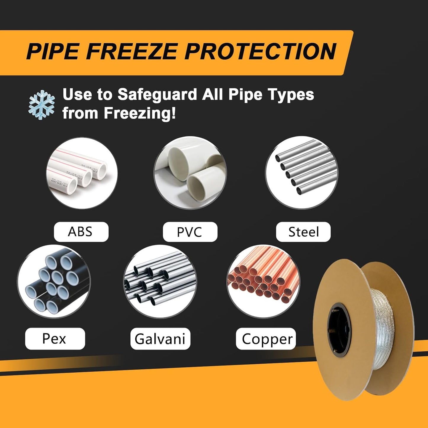 Mobile Home 100' Heat Cable HTM Braid Self Regulating Heating Tape Water Line Freeze Protection Heat Trace for Water Pipes