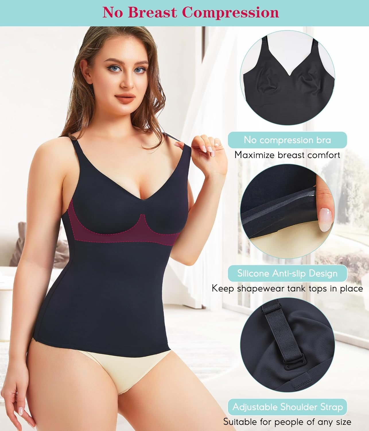 Compression Tank Tops for Women Tummy Control Shapewear Seamless Body Shaper Workout V-Neck Camisole Cami Tops