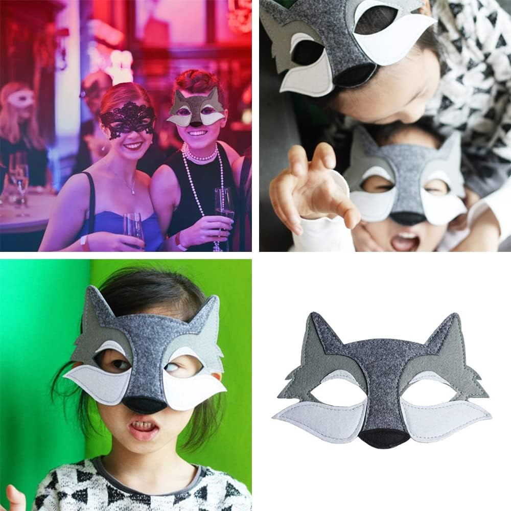 Wolf Mask Felt Half Face Animal Masquerade Mask Animal Mask for Cosplay Costume Carnival Party Performance Kindergarten Activities Party Party Photography Props Halloween Masks(3 Pcs)