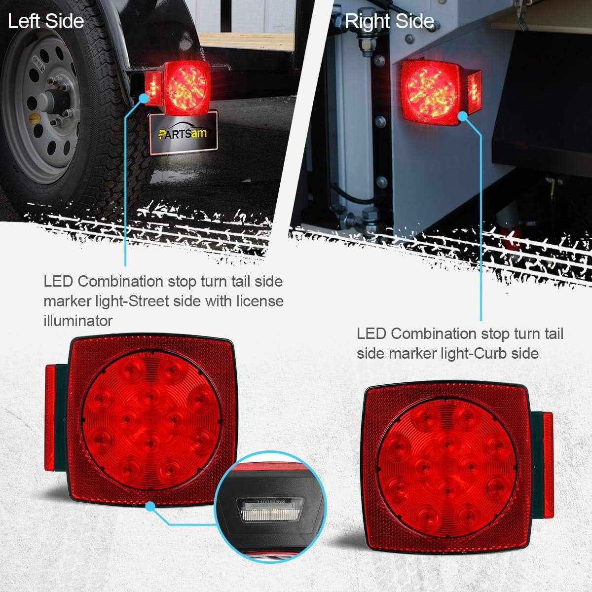 12V Submersible Square Led Trailer Light,Red White LED Stop Turn Tail License Brake Running Light Lamp for Trailers under 80" Boat Trailer Truck Marine Camper RV Snowmobile,Ip68,Dot Compliant