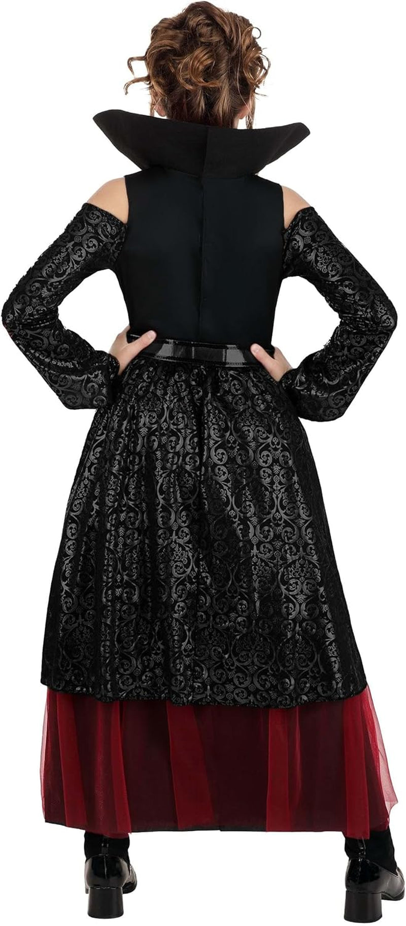 Girl'S Crimson Vampire Queen Costume, Child Vampiress Outfit for Halloween, Vampire Dress with Collar