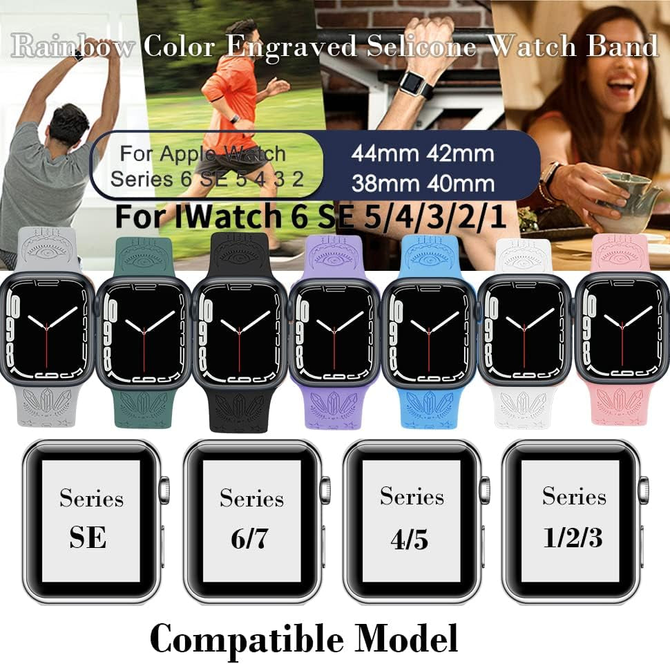 Compatible with Watch Bands 38Mm 40Mm 41Mm 42Mm 44Mm 45Mm,Women Engraved Silicone Band for Iwatch Series 7/6/5/4/3/2/1/SE