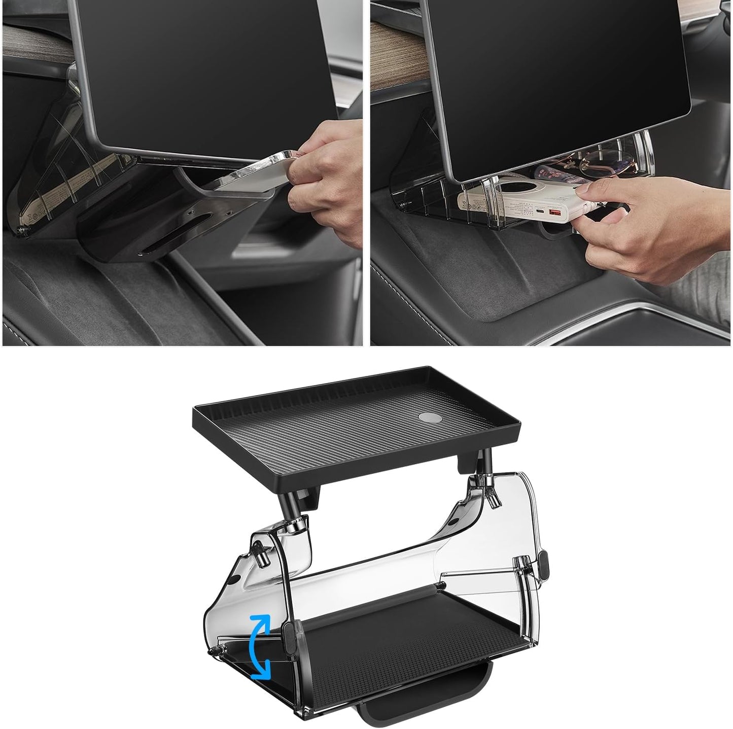 Center Console Organizer Tray for Tesla Model Y Accessories 2024-2020 Model 3 2023-2016, Magnetic under Screen Storage Box behind Screen Tray, Dashboard Organizer Tissue Holder, Easy Install