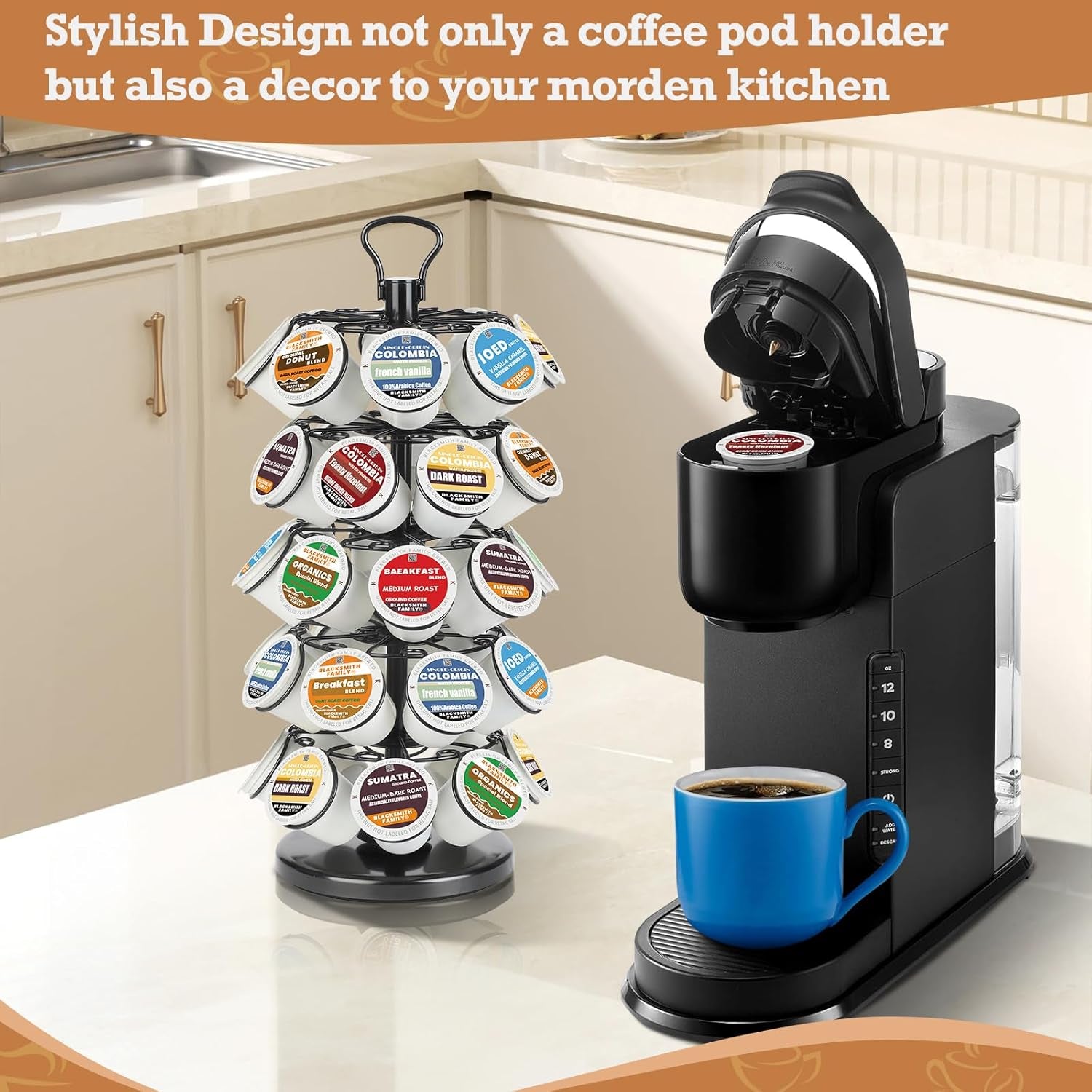 K Cup Holders,K Cup Holder, K Cups Holder,K Cup Carousel, Coffee Pods Holder Storage Organizer Stand (Black, 40 Pods Capacity K/D Design)