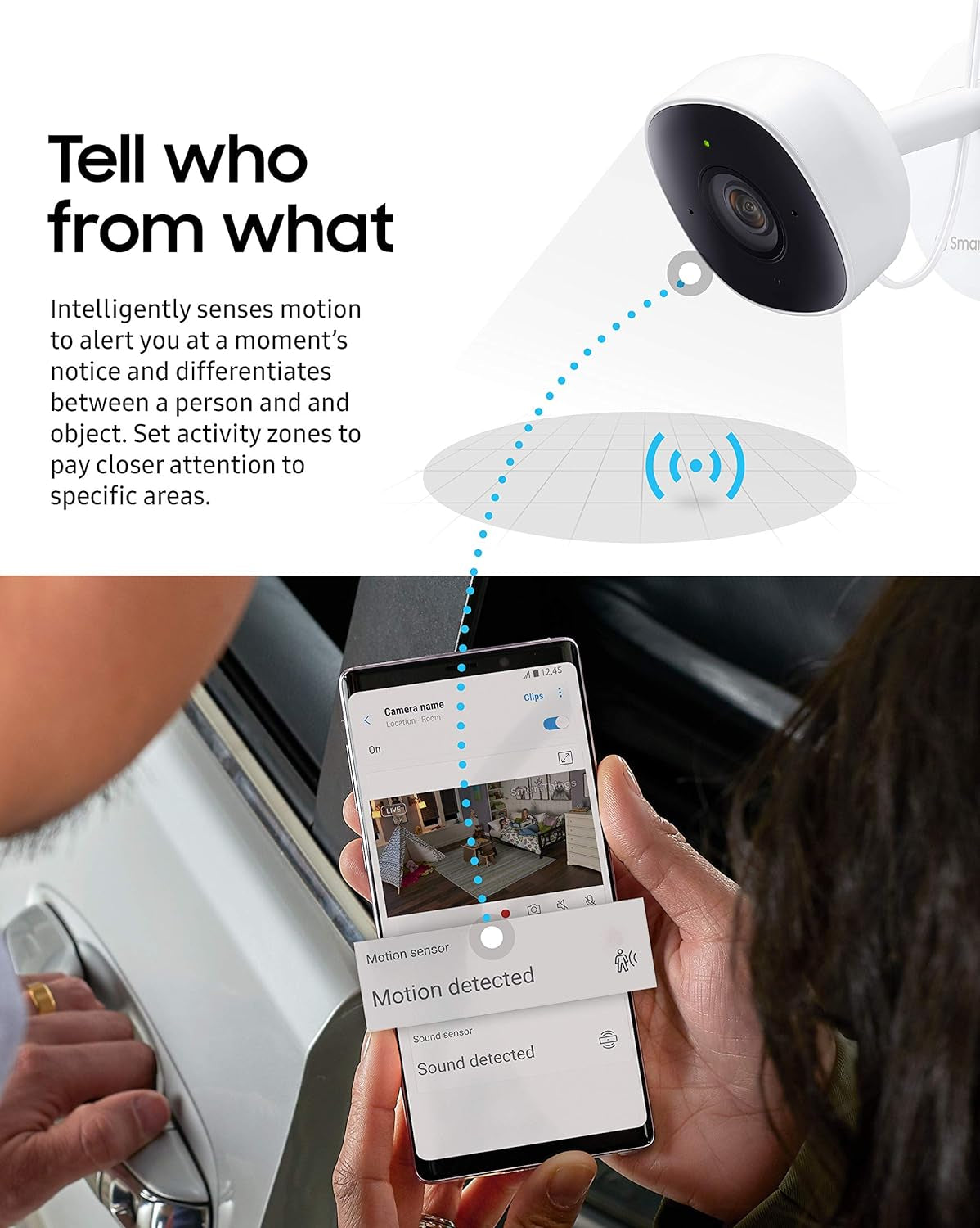 Smartthings Indoor Security Camera (GP-U999COVLBDA), 1080P HD Video with HDR, Night Vision, Advanced Motion Detection, and Two-Way Audio – Black/White