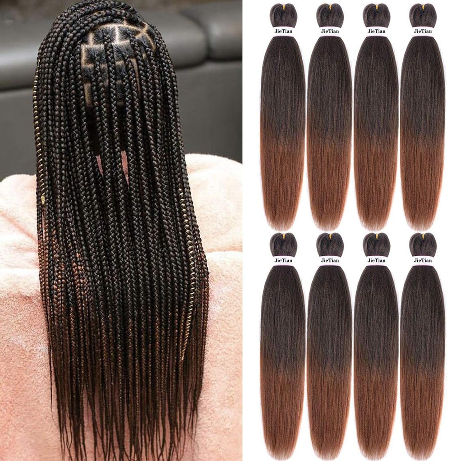 Pre Stretched Braiding Hair Ombre 30 Inch 8 Packs Synthetic Crochet Braids Hot Water Setting Professional Soft Yaki Texture Synthetic Hair Extensions(1B/30)