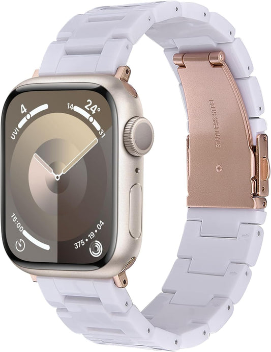 Resin Band Compatible with Apple Watch Bands Series 9/8/7 41Mm 40Mm 38Mm Iwatch 6/5/4/3/2/1/SE with Stainless Steel Buckle Replacement Iwatch Strap Women Men(White-Tone, 38Mm/40Mm/41Mm)