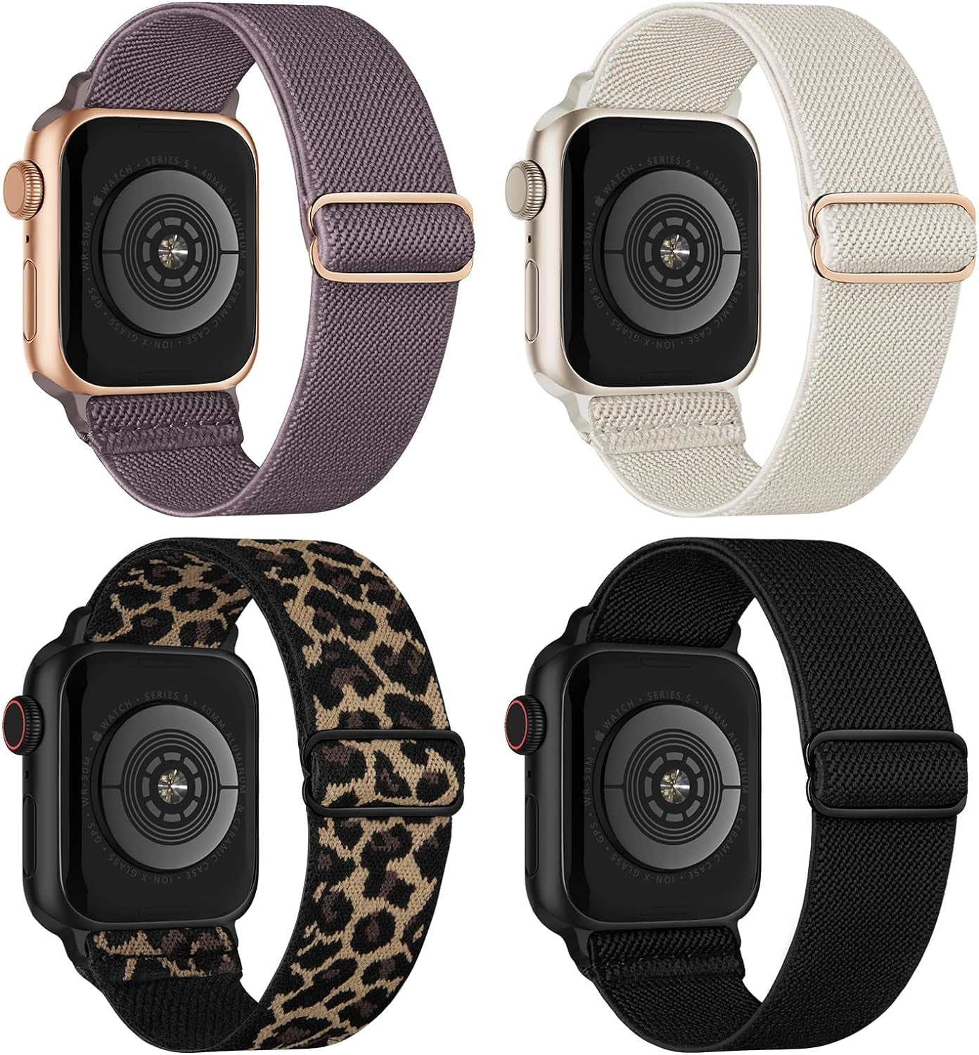 4 Pack Stretchy Solo Loop Compatible with Apple Watch Band 38Mm 40Mm 41Mm 42Mm 44Mm 45Mm 49Mm Women Men, Sport Nylon Elastic Straps Soft Braided Wristbands for Iwatch Series 9 8 7 6 5 4 3 2 1 Ultra SE