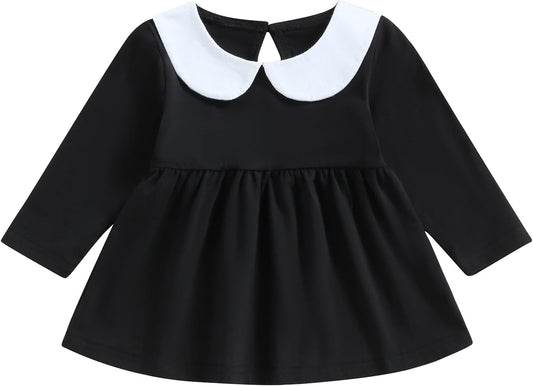 Toddler Baby Girl Halloween Outfit Doll Collar Black Long Sleeve Dress A-Line Dress Halloween Dress Costumes
