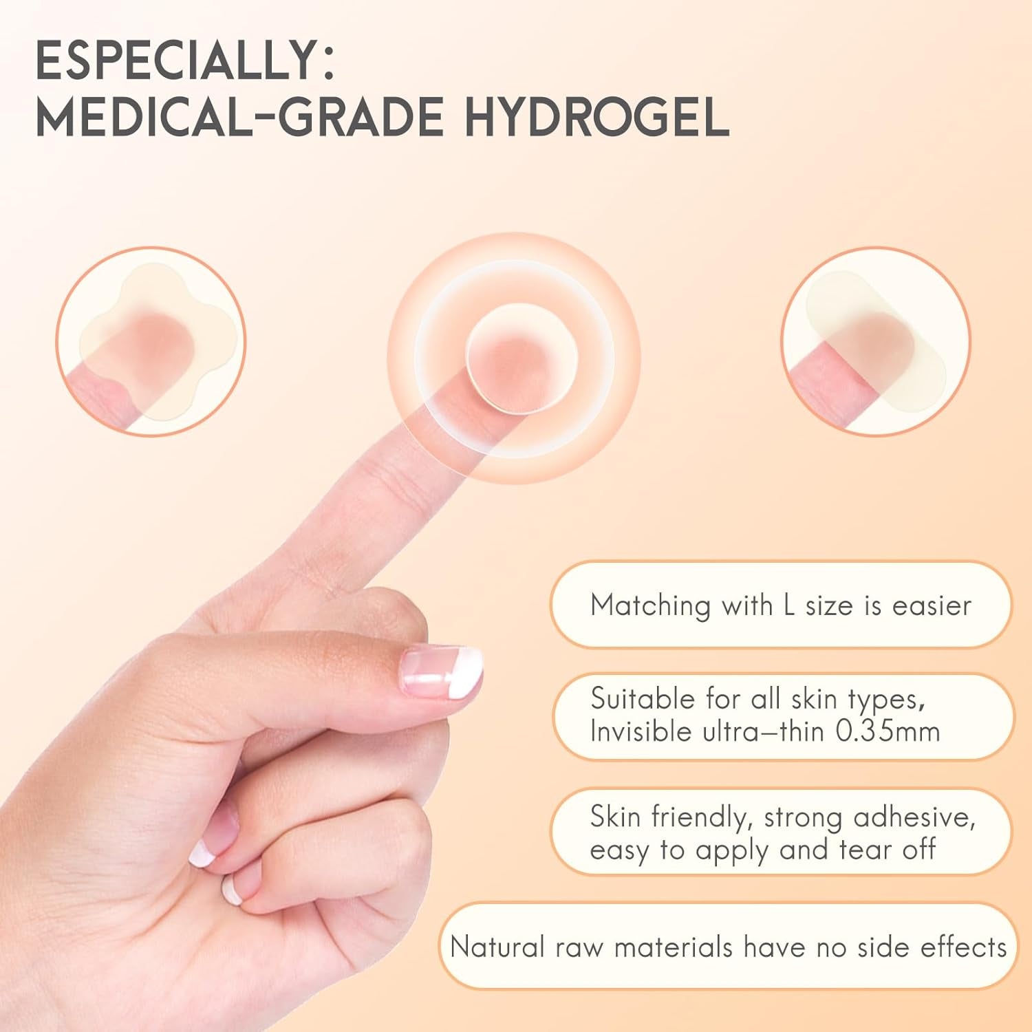 Acne Hydrocolloid Patches, 5 Sizes and 4 Shapes with 186Pcs, the Innovative Size L Suitable Face, Body, Nose, Pimple, Acne Blemishes, with Salicylic Acid, Tea Tree Oil,Centella Asiatica