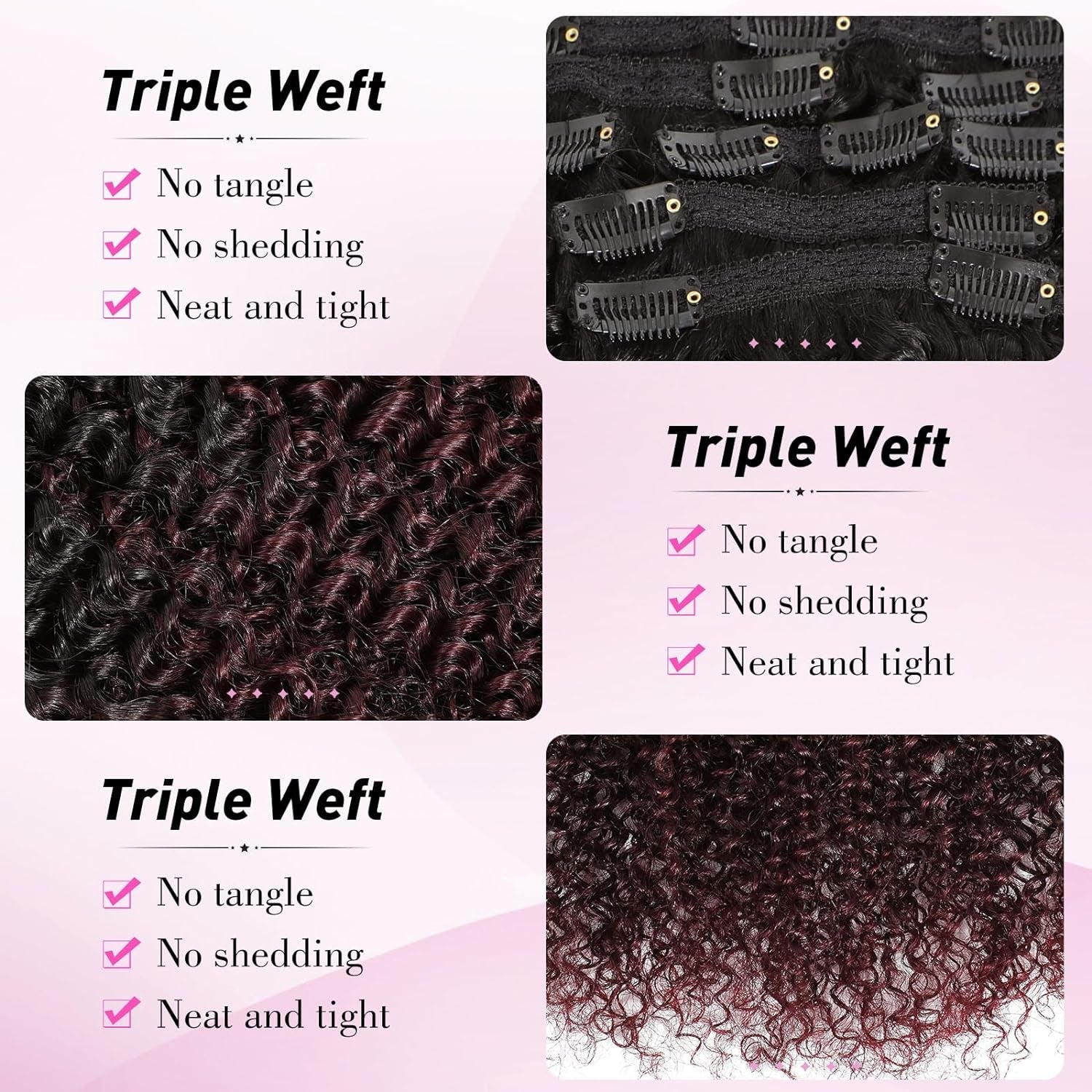 Burgundy Clip in Hair Extensions Real Human Hair 1B/99J Kinky Curly Hair Extensions Clip Ins Real Human Hair Black Women Curly Clip in Hair Extensions Black/Burgundy Wine Red(10 Inch,1B/99J)