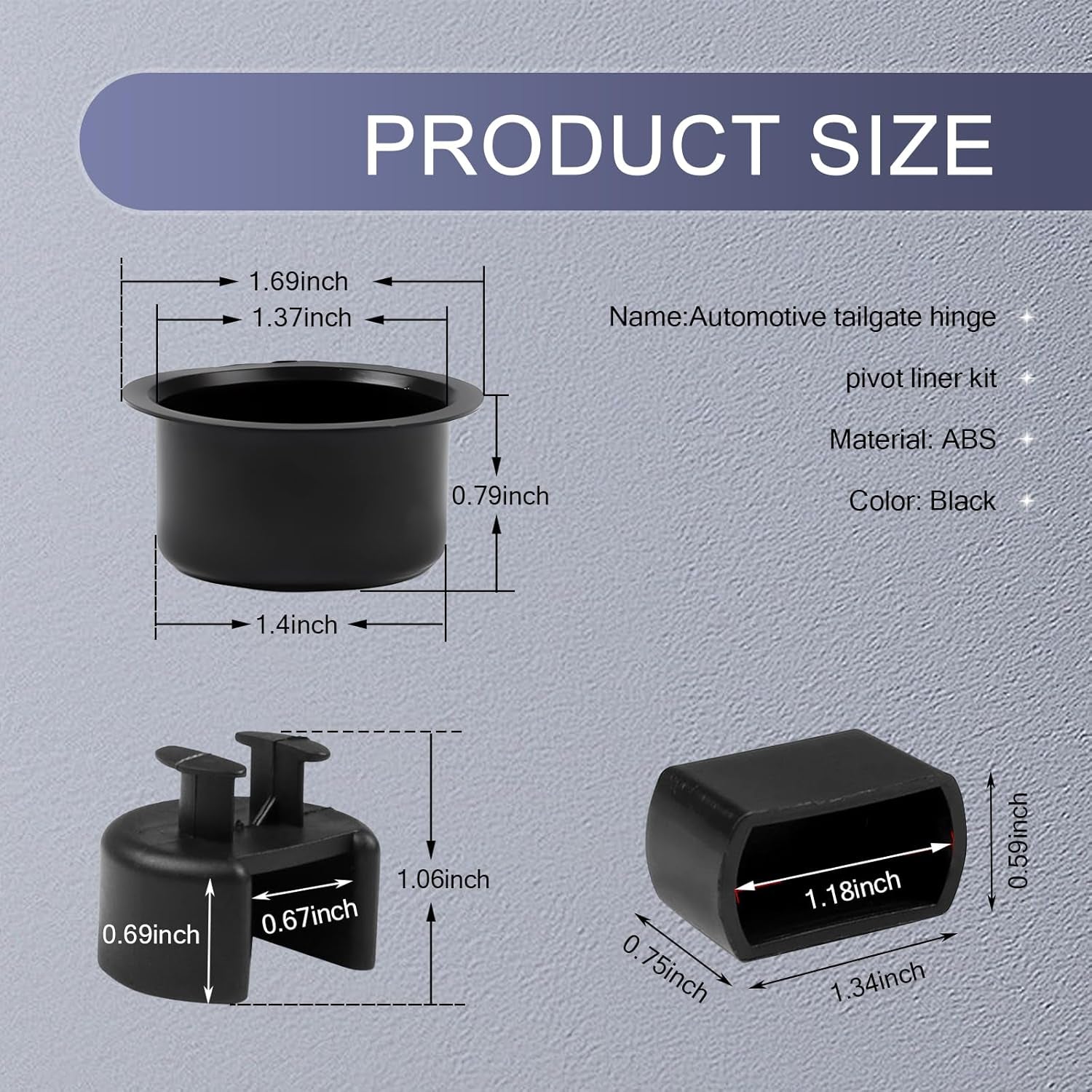 Pack-4 Car Tailgate Hinge Pivot Bushing Repair Kit, 3 Specs Insert for Left and Right Bed and Door Sides, ABS Anti-Rust Durable Accessories, Compatible with Dodge Ram Ford F-Series (Black)