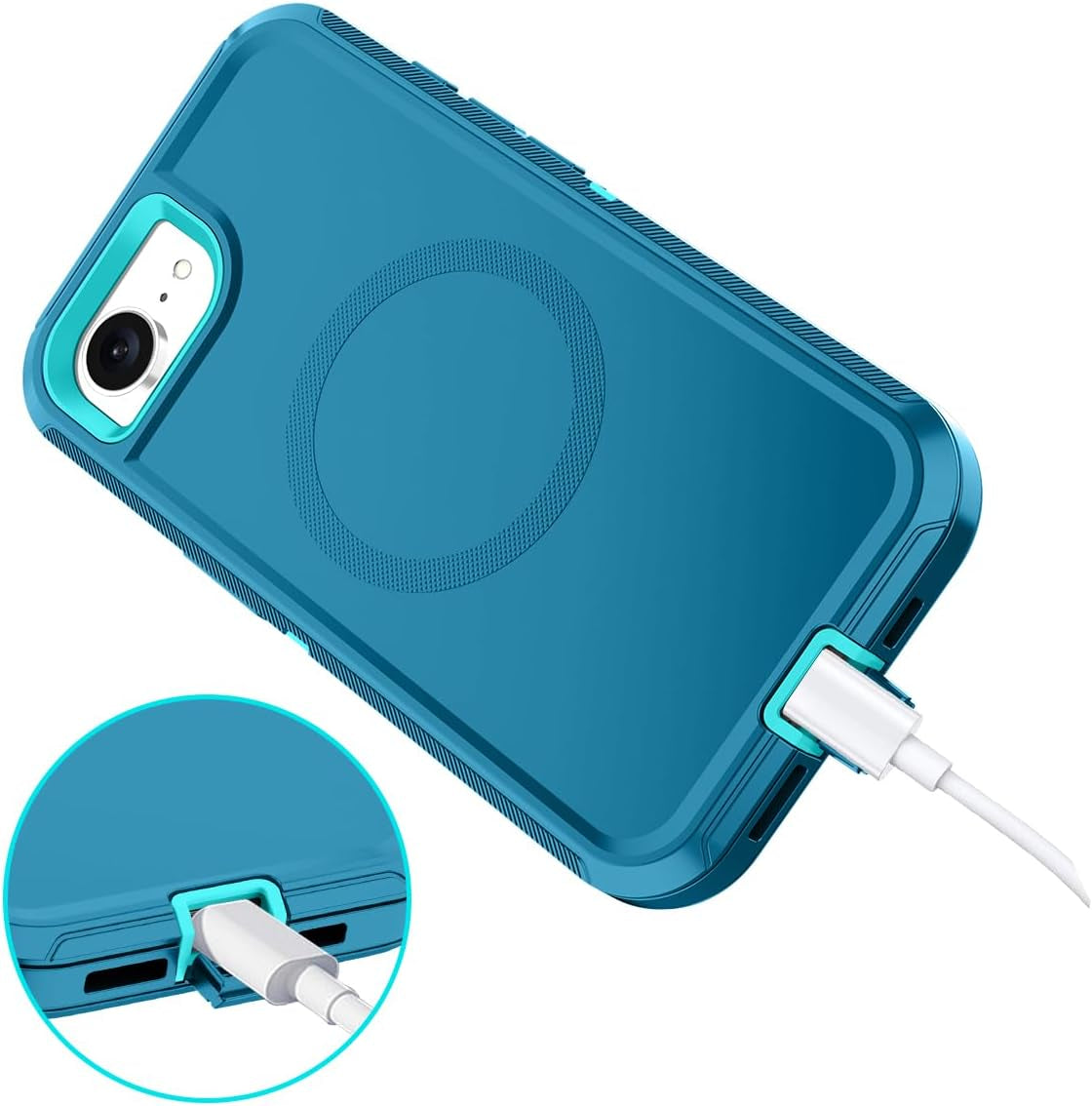 For Iphone 16E Case [Compatible with Magsafe] Shockproof 3-Layer Full Body Protection [Without Screen Protector] Rugged Heavy Duty Cover Case for Apple Iphone 16E 6.1",Turquoise