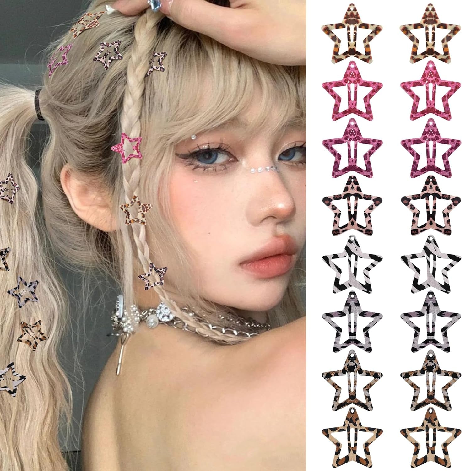 Star Hair Clips 2000S Y2K Snap Hair Barrettes Non Slip Star Hair Accessories Silver Metal Hair Clips for Girls Women -15 PCS 1.57"