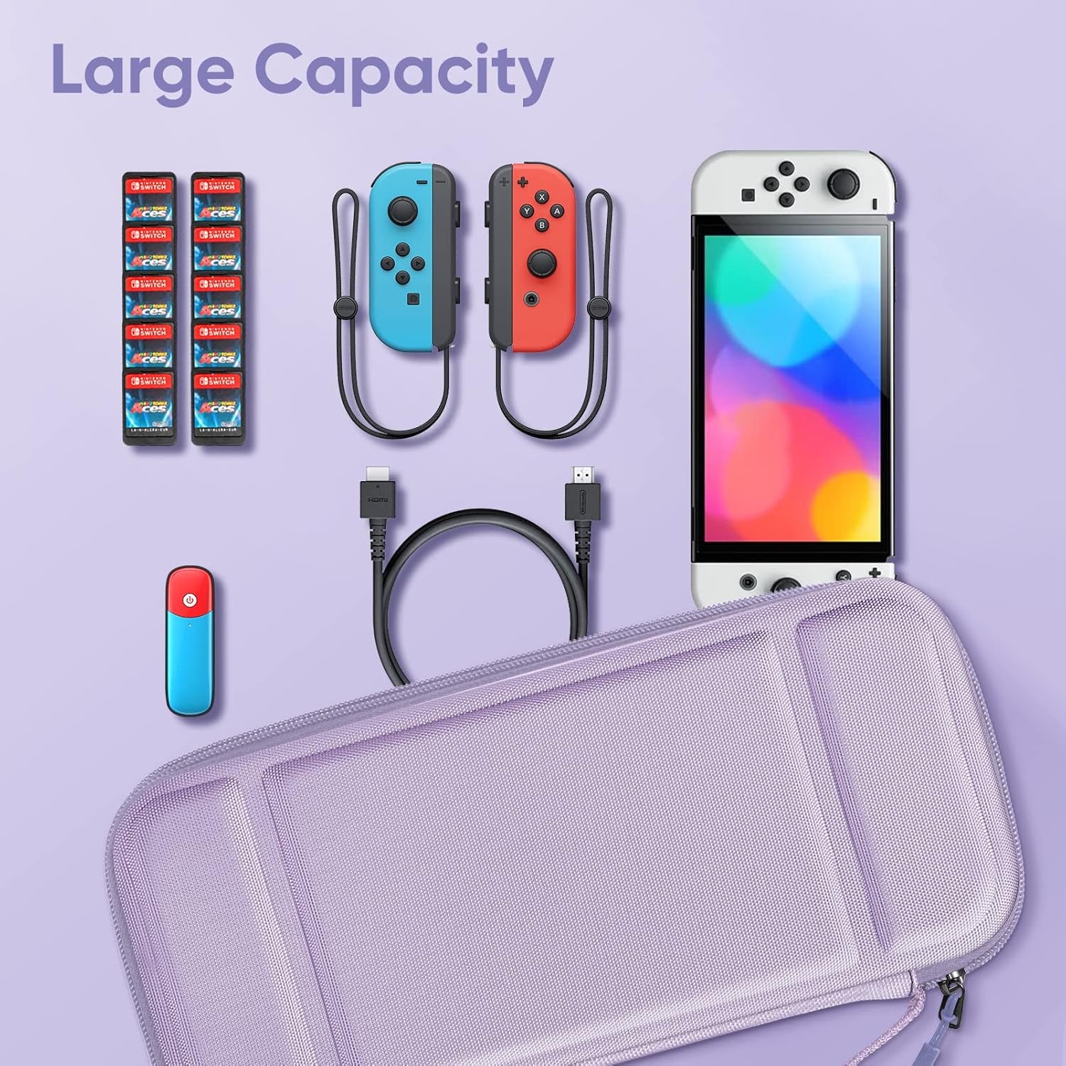 Carrying Case for Nintendo Switch OLED Model 2021/Switch 2017, [Shockproof] Hard Shell Protective Cover Travel Bag W/10 Game Card Slots for Switch Console Joy-Con & Accessories