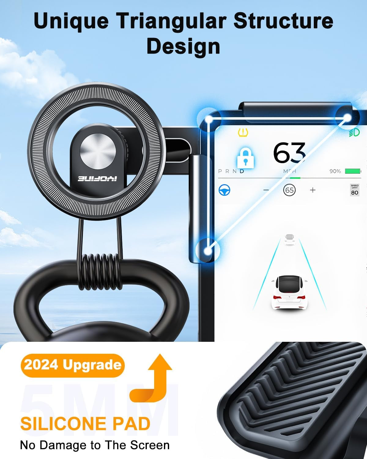 Phone Mount for Tesla Model Y Accessories 2024, No Glue Required, for Magsafe Magnetic Car Dash Phone Holder for Tesla Model 3/Y/S/X/Cybertruck Accessories (For Model 3/Y/S/X/Cybertruck)