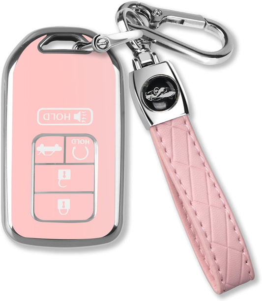 For Honda Key Fob Cover with Keychain, Car Key Case Shell Protector for Honda Accord | Civic | Pilot | CRV Passport Insight EX Fit Odyssey | 2015-2021 | 5 Buttons Smart Remote Control, Pink