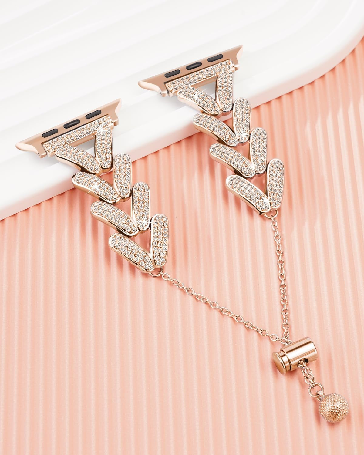 Compatible with Apple Watch Band 44Mm Women Bling Diamond Jewelry Metal Strap, V-Shape Shiny Bracelet Stainless Steel Wristband for Iwatch 42Mm 45Mm 49Mm Series 8/7/6/5/4/3/2/1/SE Rose Gold