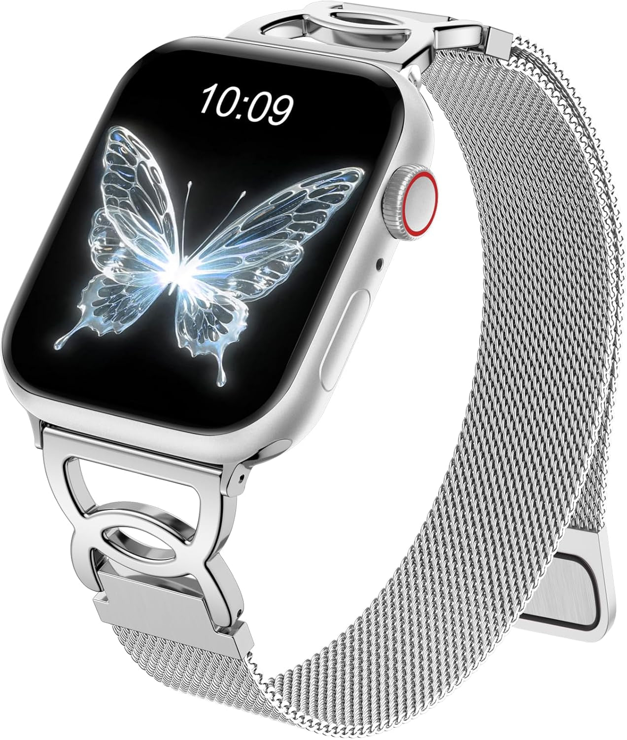 Slim Milanese Loop Compatible with Apple Watch Band 40Mm 41Mm 38Mm 42Mm 44Mm 45Mm 46Mm 49Mm Women, Thin Stainless Steel Mesh Loop Magnetic Wristbands for Iwatch SE Series 10 9 8 7 6 5 4 3 2 1