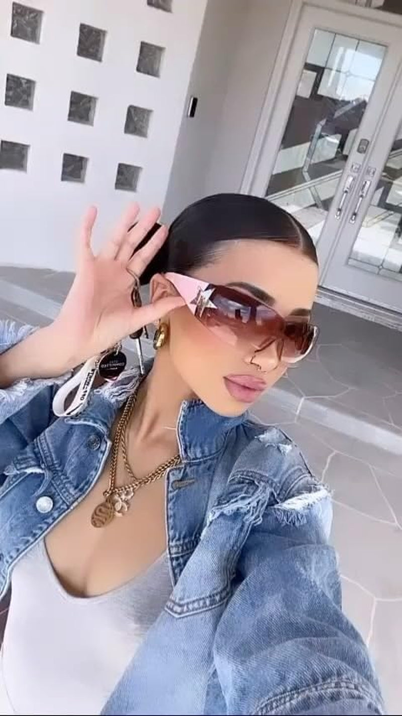 Rimless Y2K Sunglasses for Women Men,Trendy Shield Wrap around Sunglasses Oversized Fashion Frameless Sun Glasses