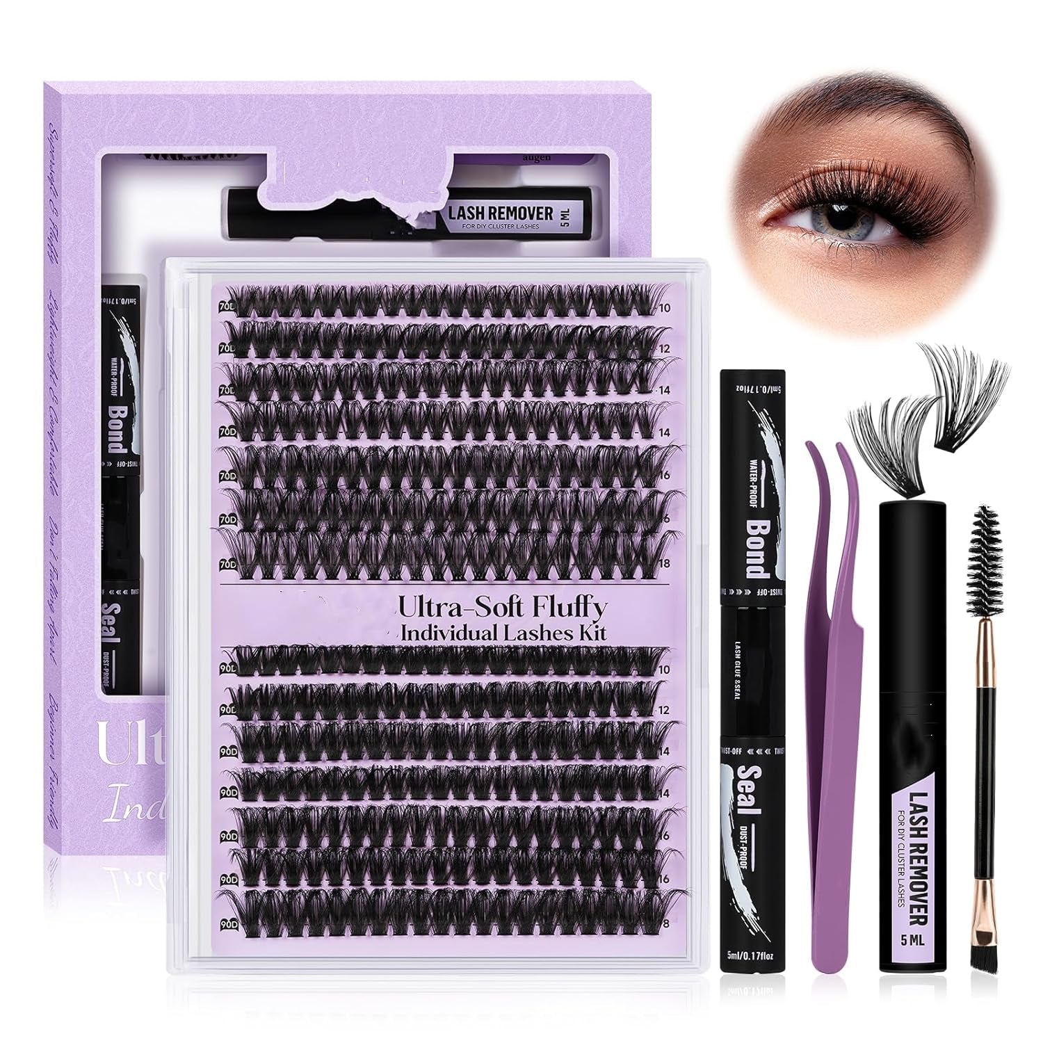 Lash Clusters Kit 280PCS Lash Clusters 70D+90D Lash Extension Kit 10-18MIX Eyelash Extension Kit Ultra - Soft Volume Individual Lashes Kit D Curl Lashes Extension Kit(70+90D-D-10-18)