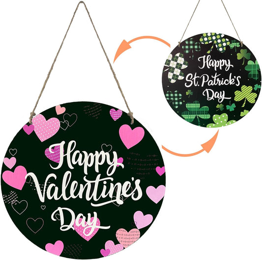 Reversible Valentines Day Decorations St Patricks Day Decorations Valentines Day Wreath Front Door Decor Hanging Decor Wooden Door Hanger for Wall Indoor Home Decor
