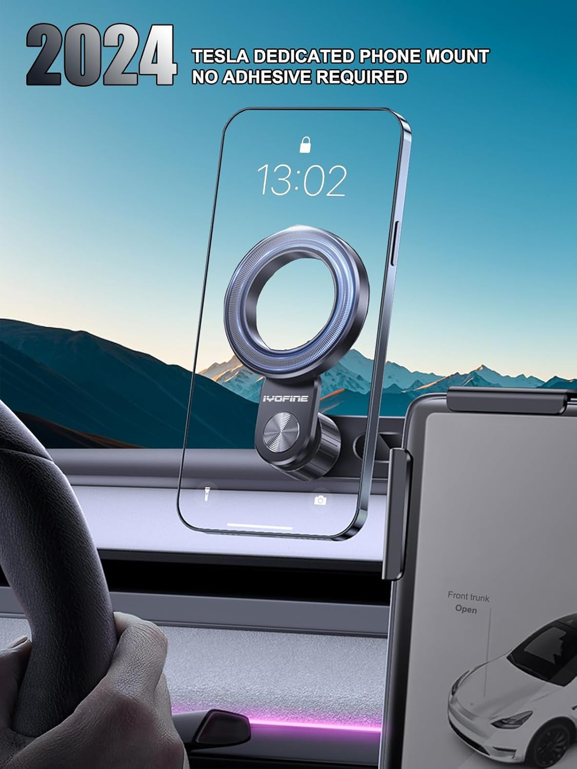 Phone Mount for Tesla Model Y Accessories 2024, No Glue Required, for Magsafe Magnetic Car Dash Phone Holder for Tesla Model 3/Y/S/X/Cybertruck Accessories (For Model 3/Y/S/X/Cybertruck)