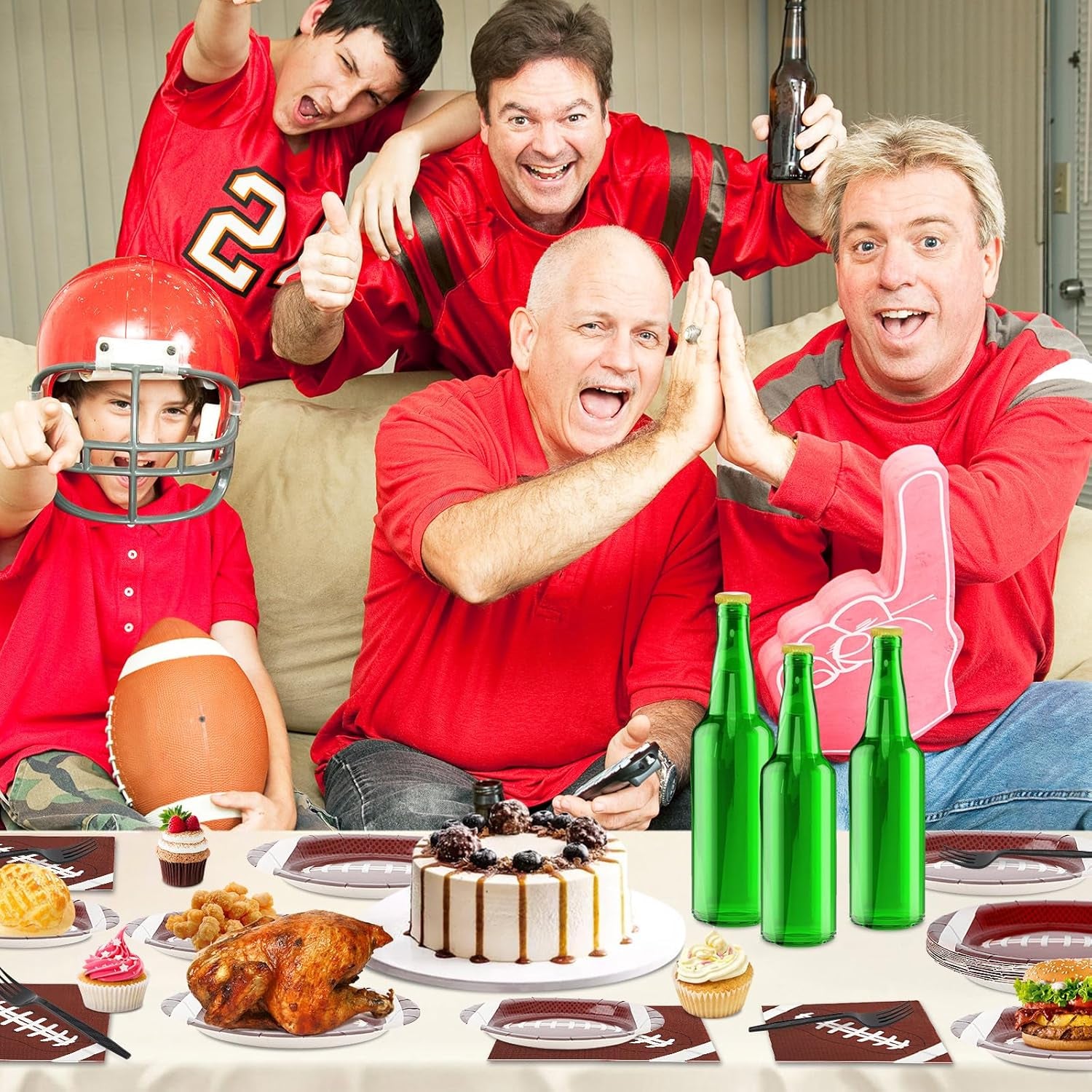 Football Party Supplies Decorations Set for 24 People, Includes Dinner Plates, Dessert Plates, Napkins, Forks, Perfect for Super Bowl Game Day Birthday Party(96 PCS)