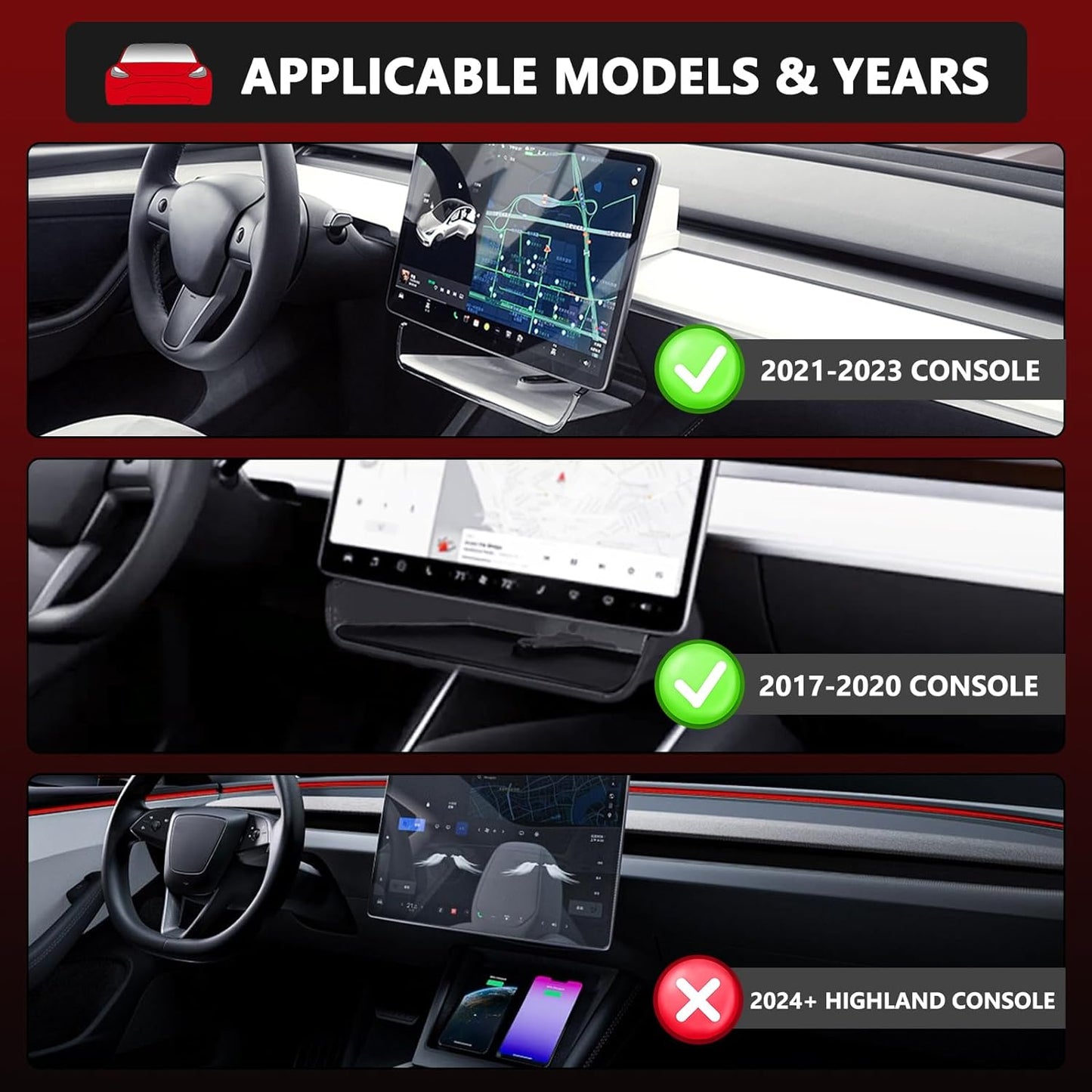 Under Screen Storage Organizer Model 3/Y Magnetic Center Console Organizer - Compatible with Tesla Model 3 2023-2017 Model Y Accessories 2024-2020 [Not Fit 2024 Model 3 Highland]