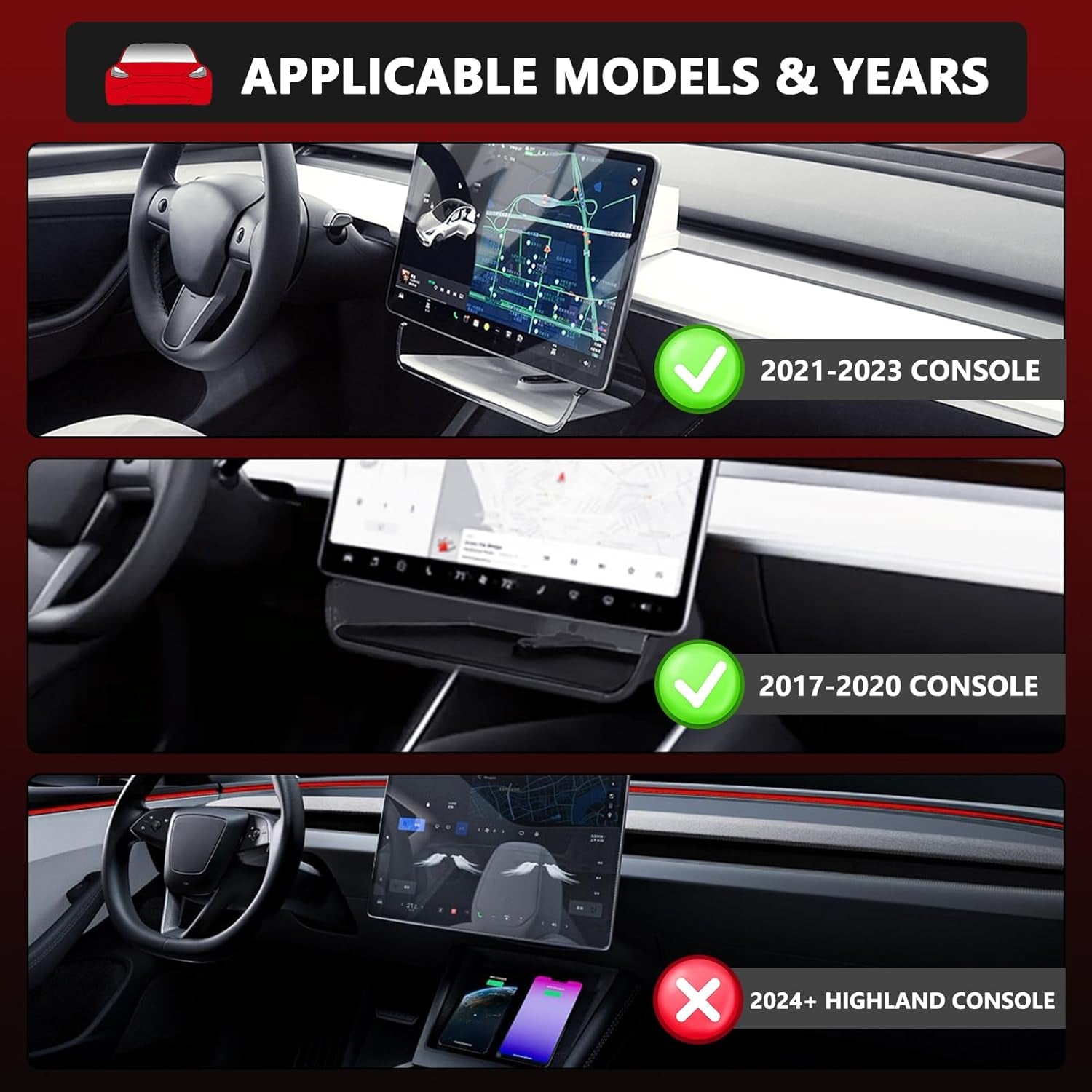 Under Screen Storage Organizer Model 3/Y Magnetic Center Console Organizer - Compatible with Tesla Model 3 2023-2017 Model Y Accessories 2024-2020 [Not Fit 2024 Model 3 Highland]