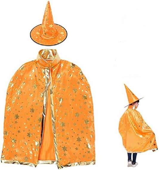 Kids Witch Hat Cape Set Halloween Wizard Role Play Costumes for Boys Girls Halloween Wizard Theme Party Cosplay