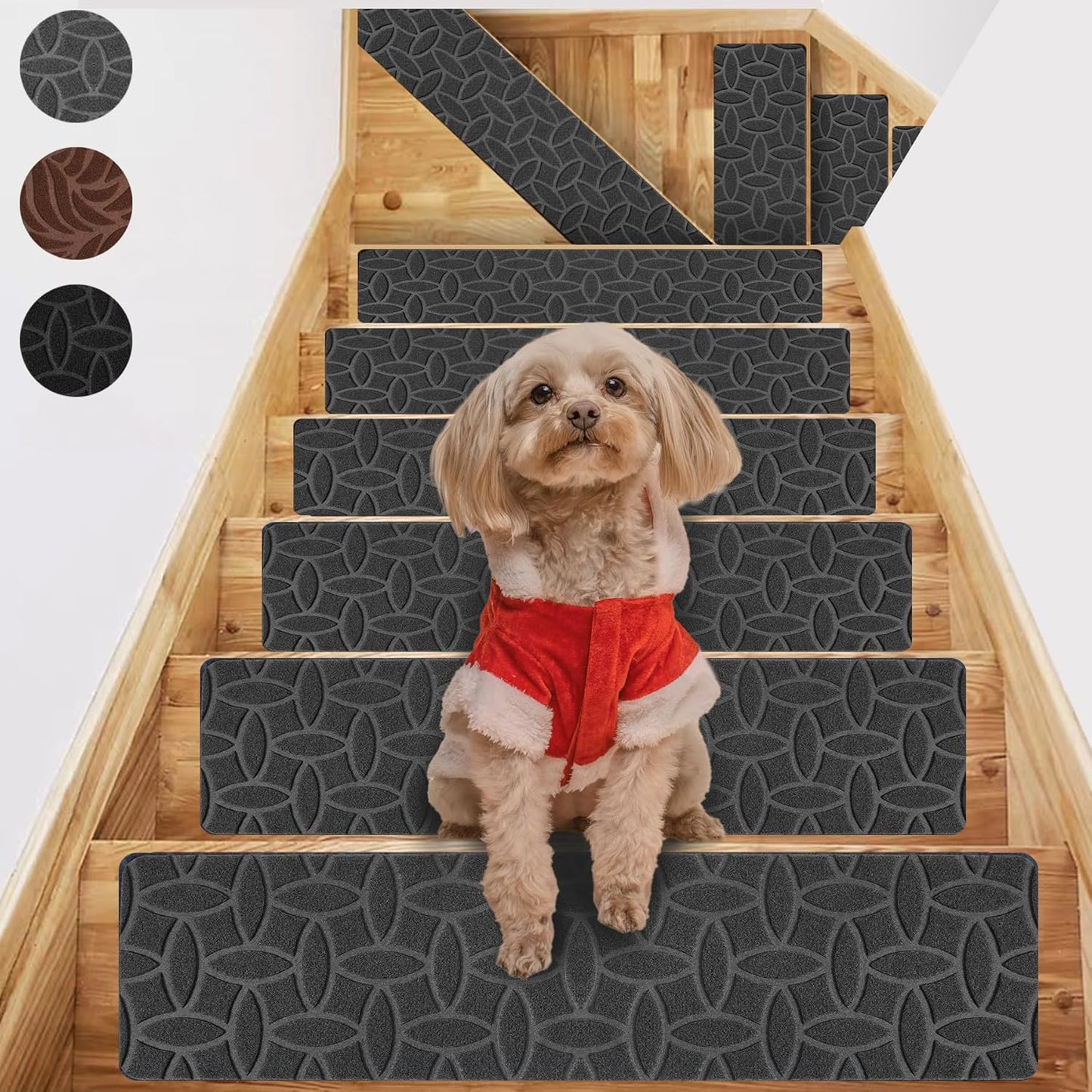 Stair Treads Non-Slip for Wooden Steps 8''X30 15Pcs in Pack Carpet Step Mats Indoor for Kids Elders Pets, Reusable Safety Staircase for Wooden Steps, Grey