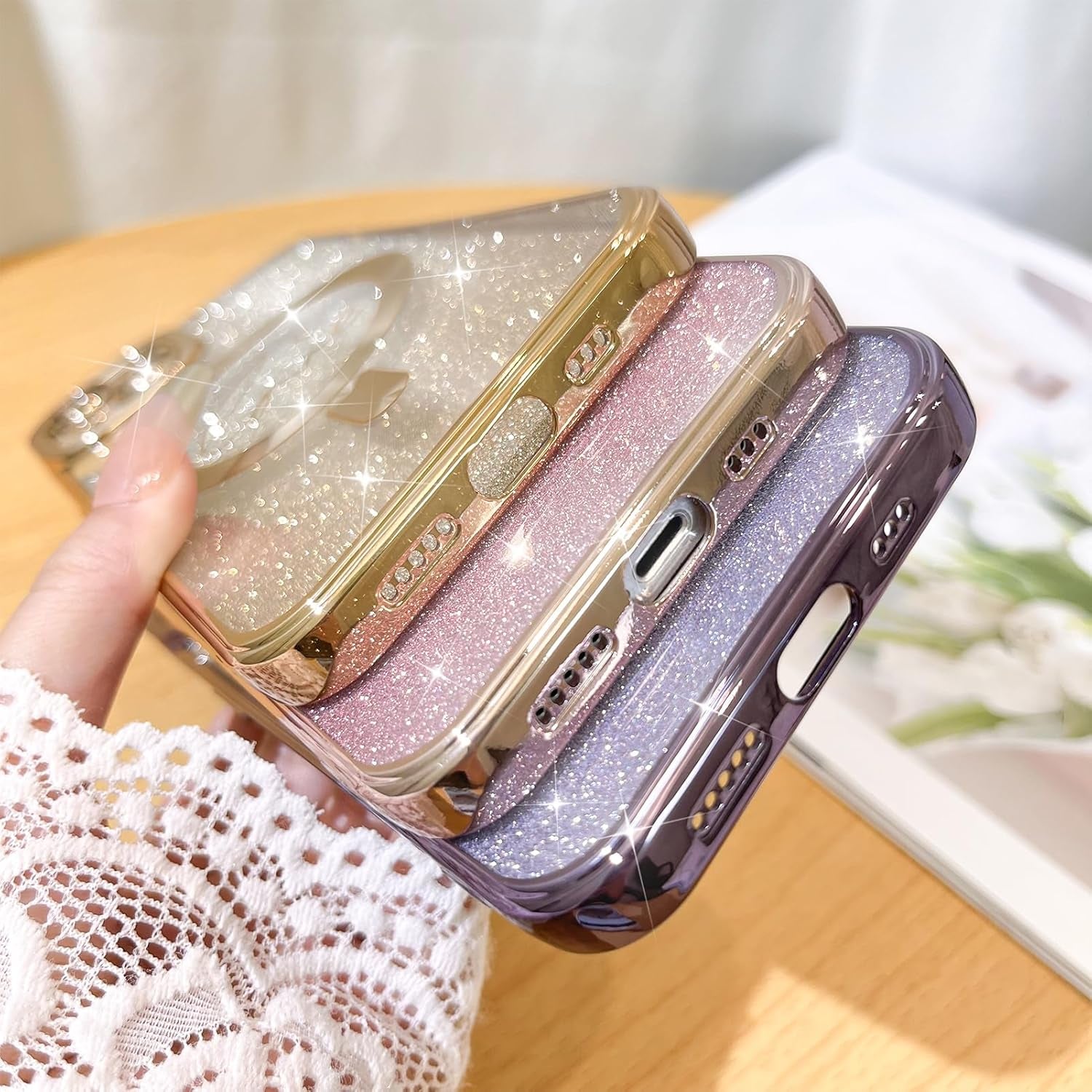 Compatible with Iphone 13 Case,Compatible with Magsafe Love Heart Plating Camera Protection Clear Phone Case, Magnetic Glitter for Women Girls Shockproof Back Bumper 6.1"-Gold