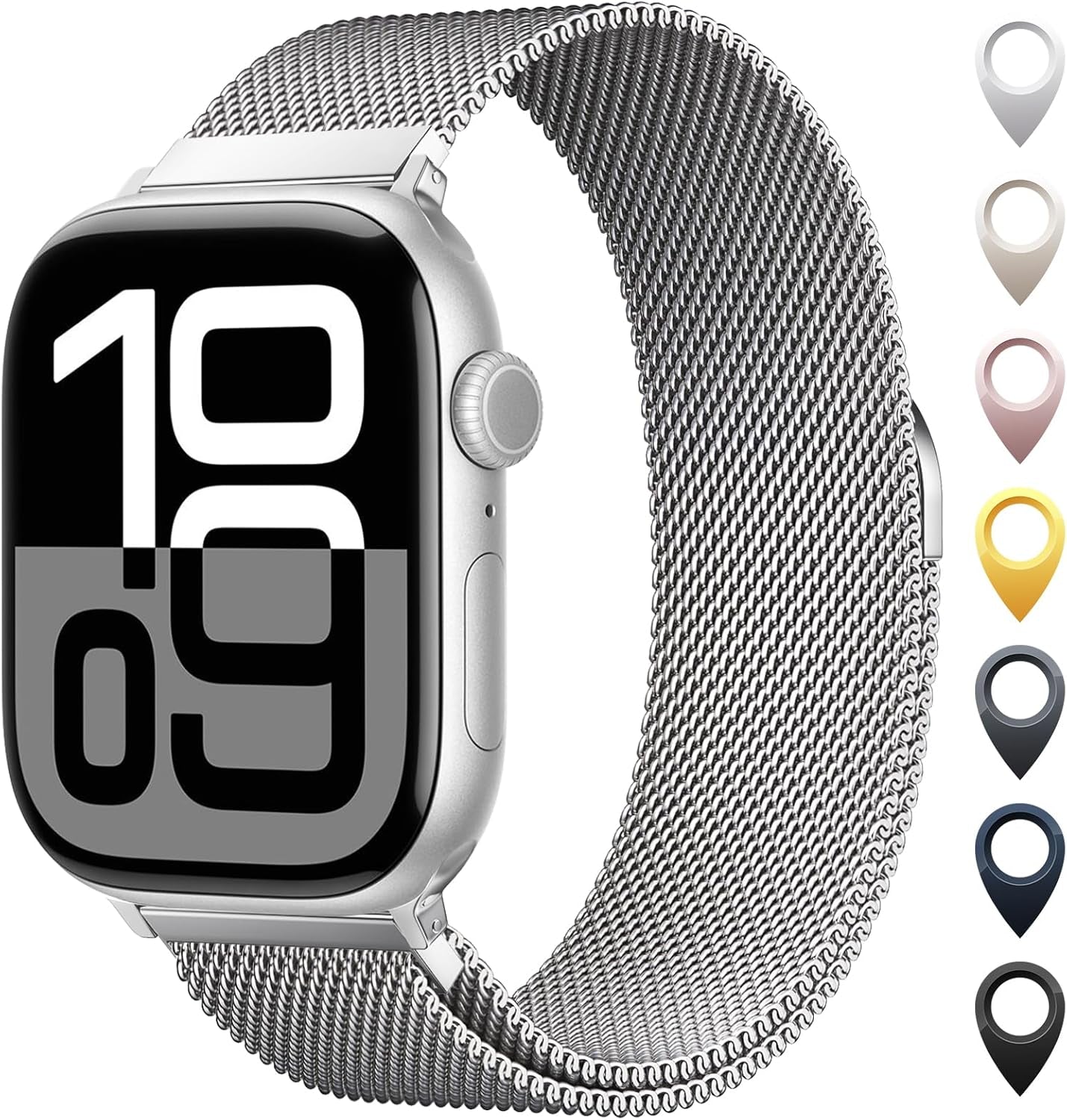 Stainless Steel Mesh Loop Compatible with Apple Watch Band 38Mm 40Mm 41Mm 42Mm 44Mm 45Mm 46Mm 49Mm Women Men, Magnetic Clasp Replacement Strap for Iwatch Series Ultra SE 10 9 8 7 6 5 4 3 2 1