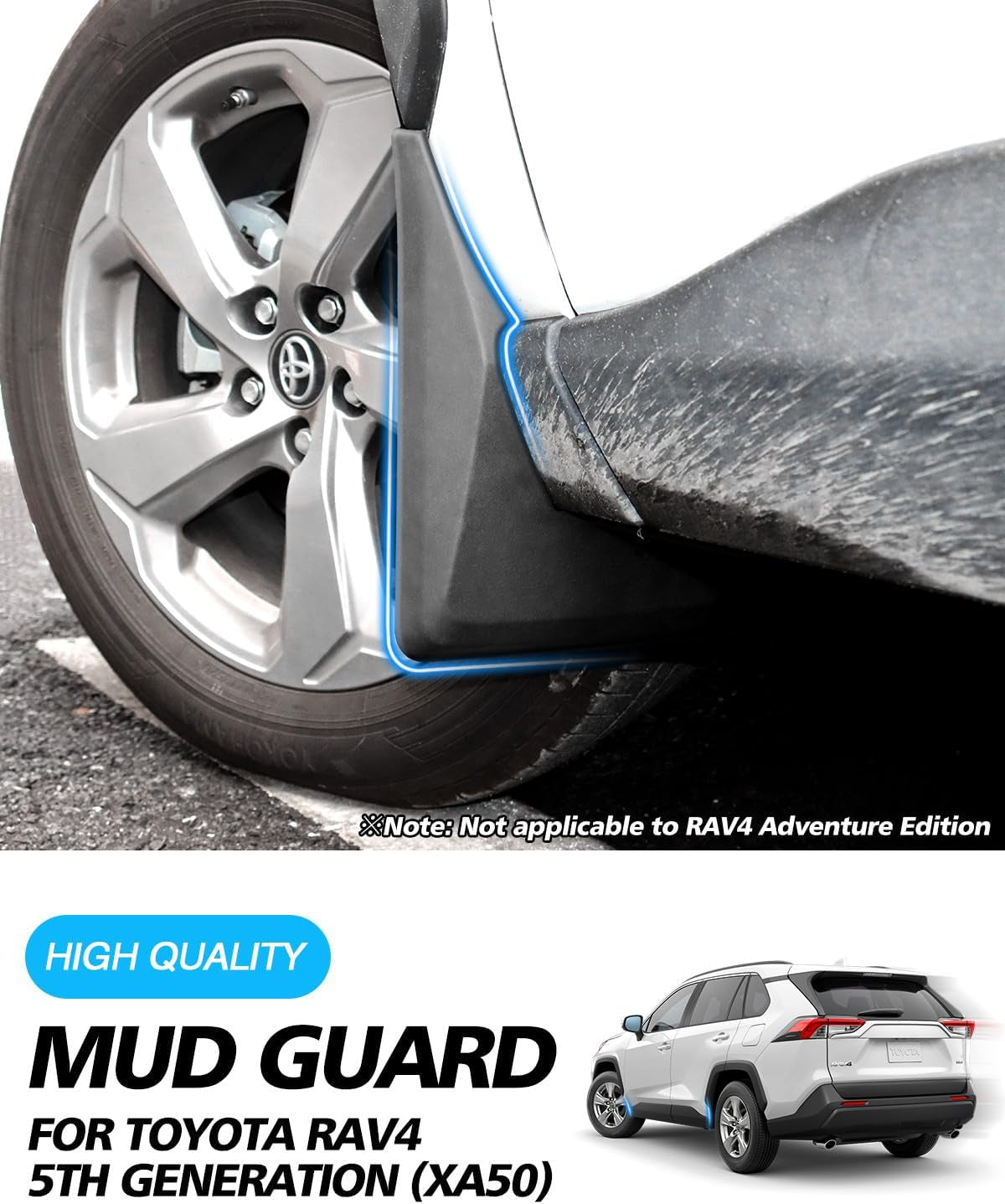 Custom Fit for Mud Flaps Toyota RAV4 2025 2024 2023 2022 2021 2020 2019 Splash Guards Molded Front and Rear Fender Cover Black ABS 4Pcs Set Hybrid Accessories (Not Fit for 2021 RAV4 Prime)