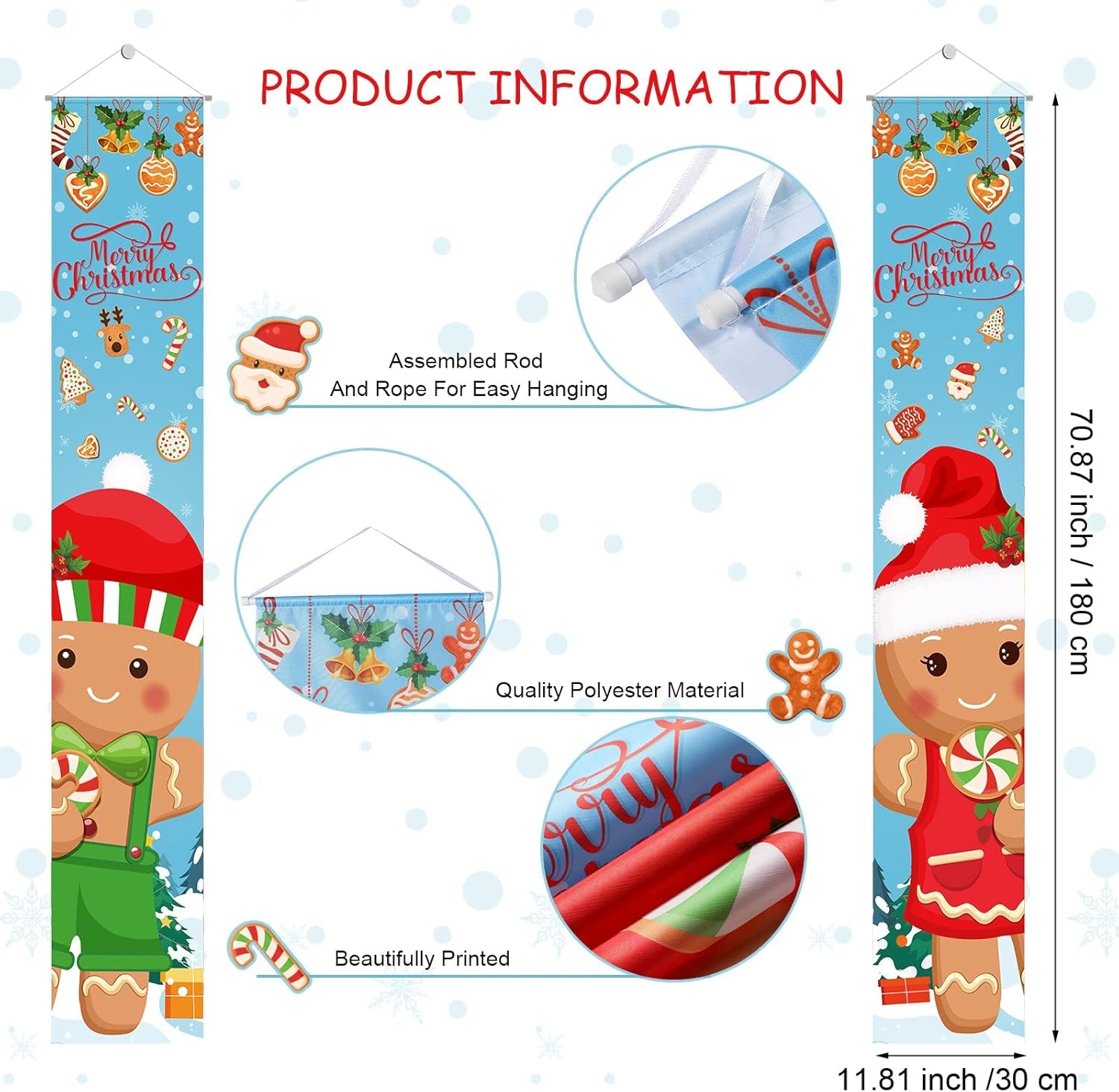 2 Pcs Christmas Porch Sign Gingerbread Door Sign Banner Christmas Hanging Door Banner for outside Indoor Outdoor Home Front Porch Holiday Xmas Decorations Gingerbread Party Supplies