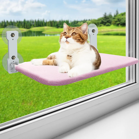 Foldable Cat Window Perch, Cordless Cat Window Hammock Cat Window Bed for Indoor Cats Inside, Large Cats Window Seat Window Sill Cat Perch, Strong Suction Cup & Sturdy Metal Frame & Breathable Mat