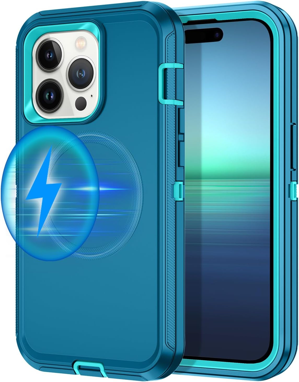 For Iphone 16E Case [Compatible with Magsafe] Shockproof 3-Layer Full Body Protection [Without Screen Protector] Rugged Heavy Duty Cover Case for Apple Iphone 16E 6.1",Turquoise