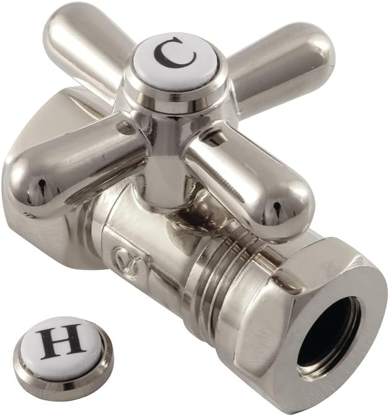 CC44158X Vintage FIP X 1/2-Inch or 7/16-Inch Slip Joint Quarter-Turn Straight Stop Valve, 2-1/8", Brushed Nickel