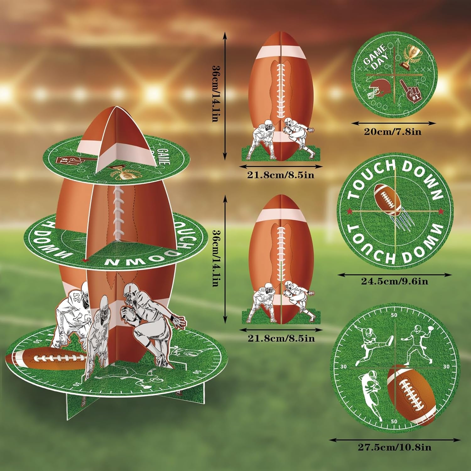 Football Cupcake Stand 3 Tier Dessert Tower Super Football Bowl Party Decoration Football Theme Party Cupcake Stand Party Cupcake Concession Stand Tower for Kids Football Sports Party Supplies Decor