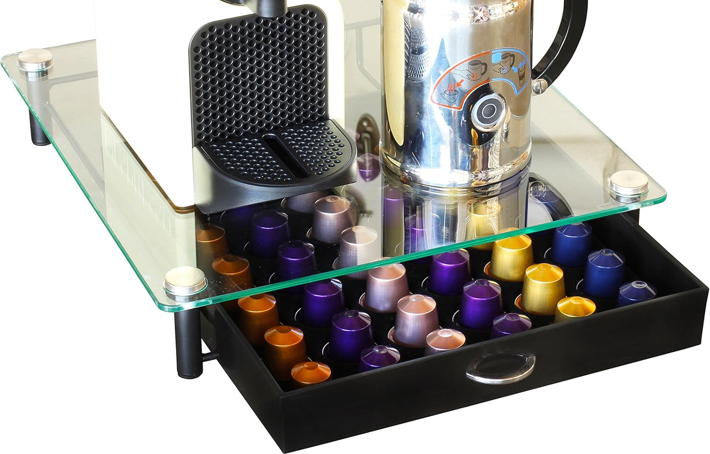 Decobrothers Tempered Glass Coffee Pod Drawer Compatible with Nespresso Original Line, 42 Capsules
