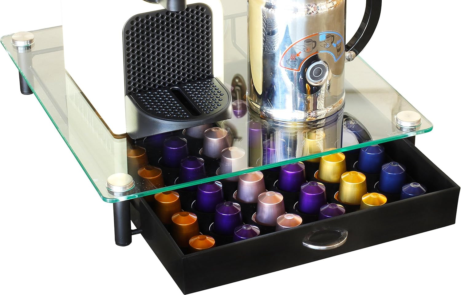 Decobrothers Tempered Glass Coffee Pod Drawer Compatible with Nespresso Original Line, 42 Capsules
