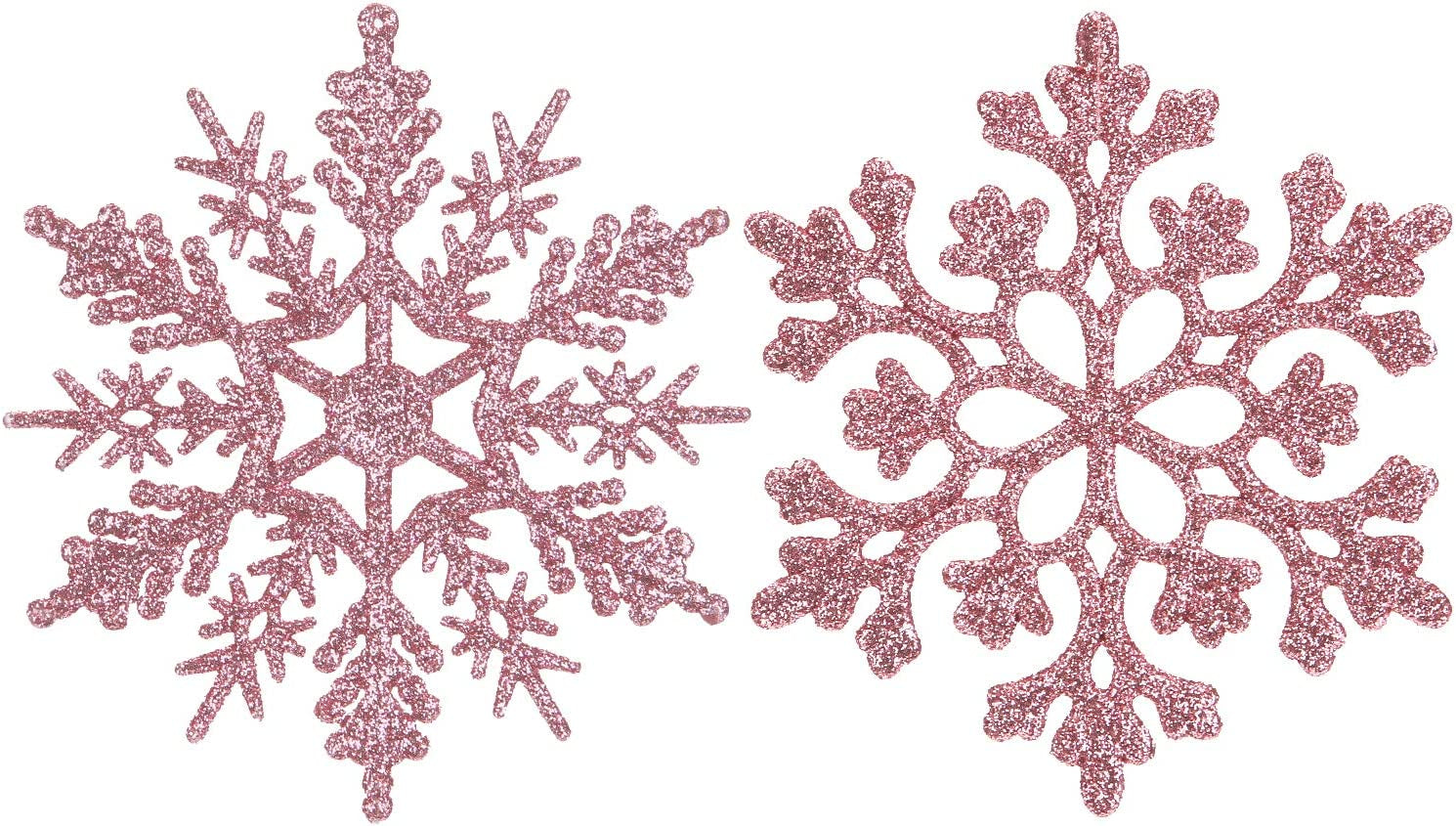 Plastic Christmas Glitter Snowflake Ornaments Christmas Tree Decorations, 4-Inch, Set of 36, Pink