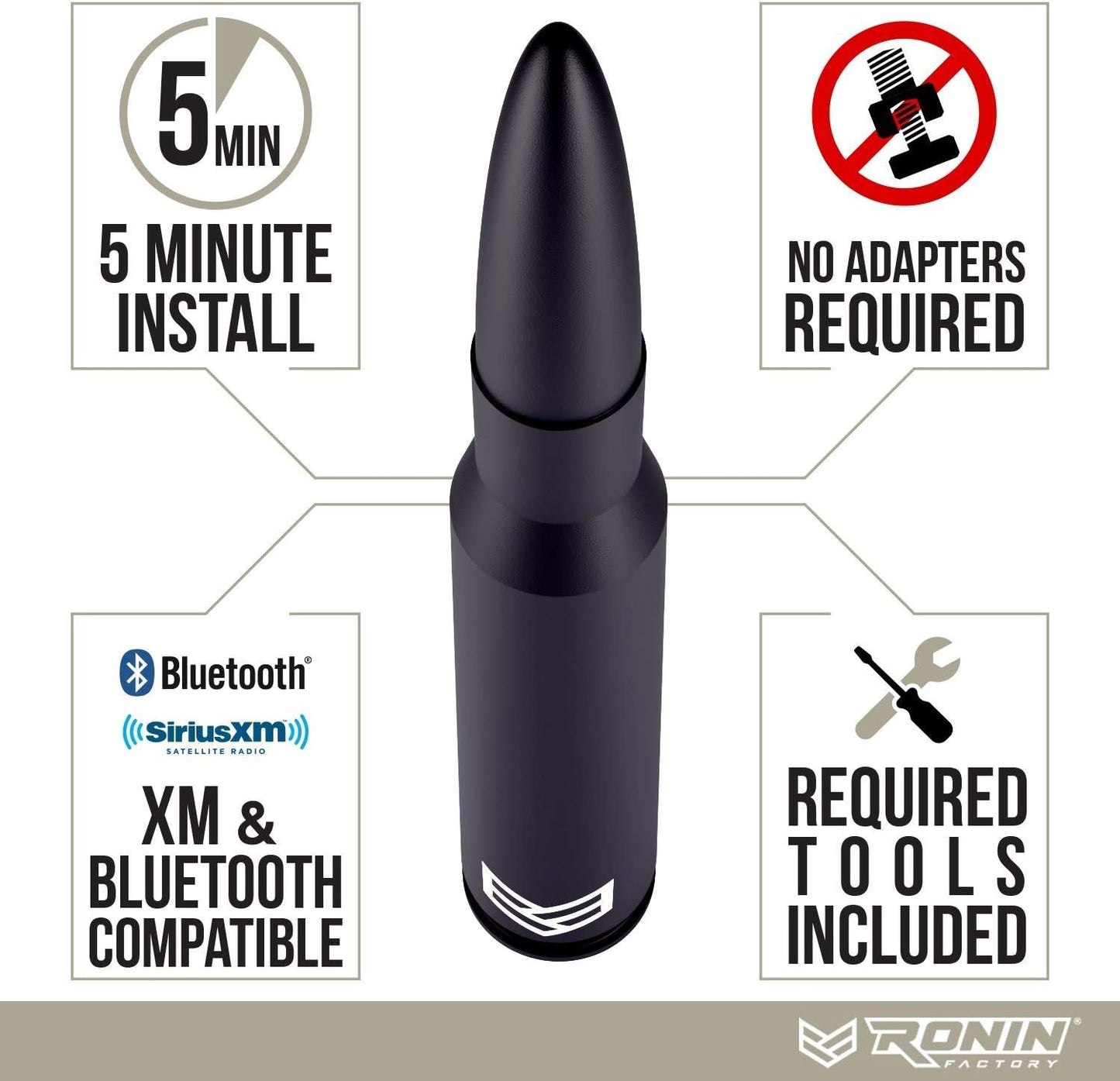 50 Cal Bullet Antenna - Ford F150 F250 F350 Super Duty Raptor Bronco Truck Accessory - RAM 1500 Short Antenna Replacement TRUCK DRIVER