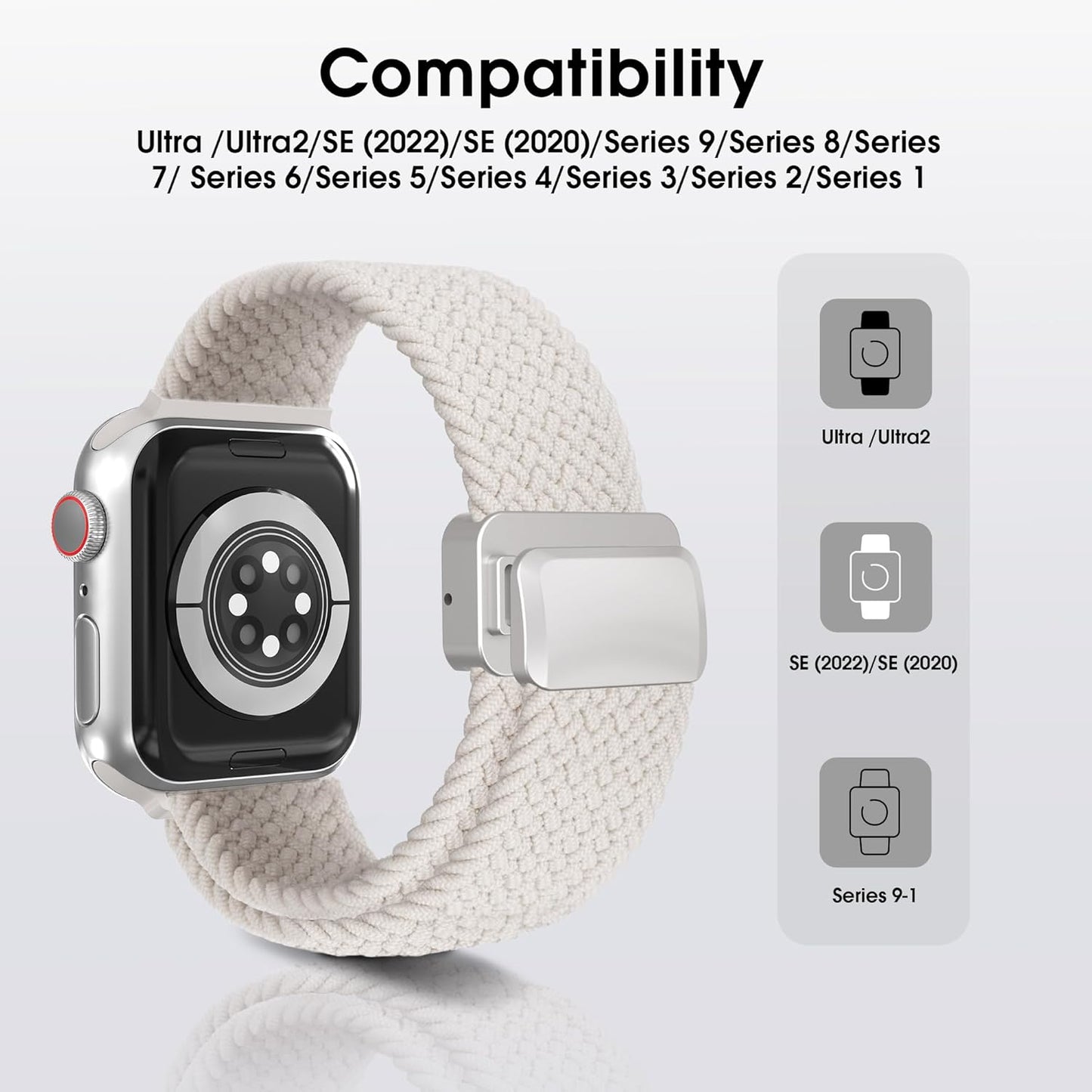 Magnetic Stretchy Watch Band Compatible for Apple Watch Band 38Mm 40Mm 41Mm,Comfortable Adjustable Straps Wristbands for Iwatch Series 9 8 7 6 5 4 SE 3 2 1 Ultra 1 2 Women Men,Starlight